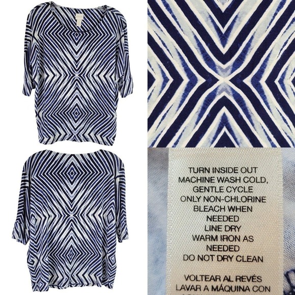 Chico's Tops - Chicos Travelers Tunic Top Shirt Women’s Size 2 US Large L Blue White Geometric